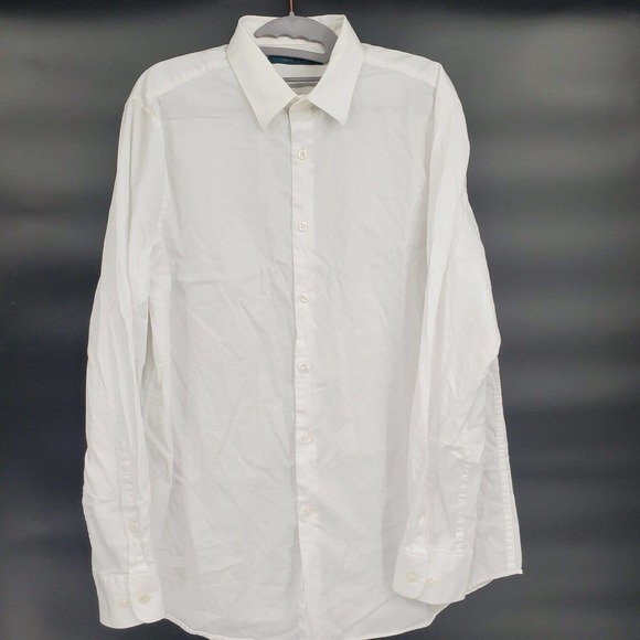 Perry Ellis Mens Size Large Dress Shirt Long Sleeve White 100% Cotton Button Up‎ - Picture 1 of 15